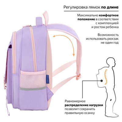 Рюкзак BRAUBERG SNAP, 2 отделения, 3 кармана, "Delicate lilac", 39х28х16 см, 272068