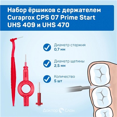 Набор ёршиков с держателем Curaprox CPS 07 (0,7 мм), 5 шт