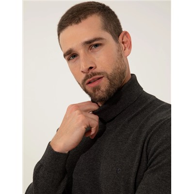 Серый меландж Slim Fit Fisherman воротник базовый трикотажный свитер