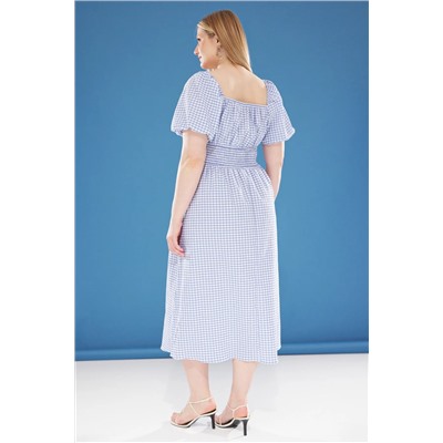 Blue Square Collar Arm Arm Midi Waff