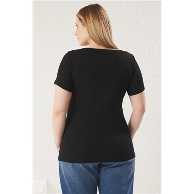 Черный оборудованный воротник Wick CashCorse вязание Big Size Blouse TBBSS25AF00047