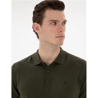 Кнопка с тонкой подгонкой хаки с Polo Yaka Knitwear T -For