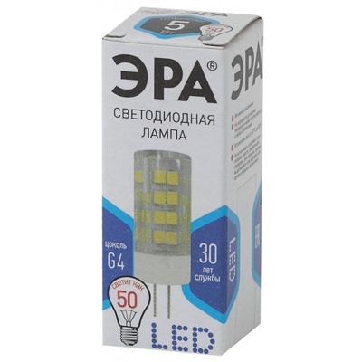 Нарушена упаковка.   Светодиодная лампа G4 5W 4000К (белый) Эра LED JC-5W-220V-CER-840-G4 () Б0027858