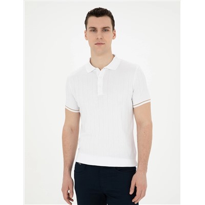 Кнопка Ecru Slim Fit с Polo Yaka Knitwear T -Fork