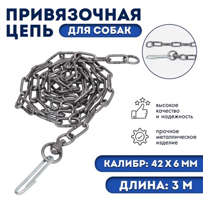 Цепь для привязи собак, 3 м, калибр 6 х 42 мм, черная