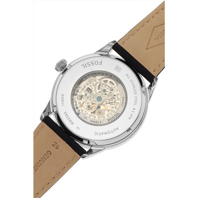 Reloj automático de piel Flynn - Negro y rosa dorado