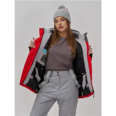Горнолыжная куртка женская зимняя красного цвета 7017Kr