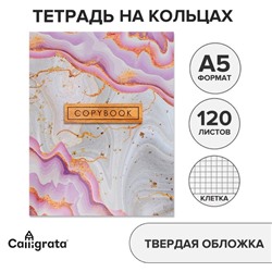 Тетрадь на кольцах A5 120 листов в клетку Calligrata «Мрамор светлый», обложка 7БЦ, без вырубки под кольца, блок офсет
