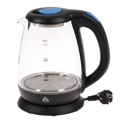 Чайник электрический Luazon LSK-1810, стекло, 1.8 л, 1500 Вт, подсветка, черный