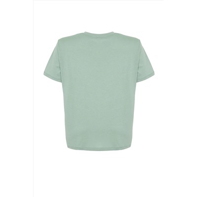 Mint Green Boyfry Fit Side на стороне по-прежнему на 100 %хлопчатобумажную вязание футболка с большим размером TBBSS24BF00000