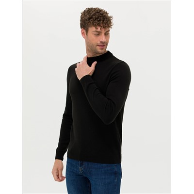 Black Slim Fit Half Fisherman воротник базовый вязаный свитер