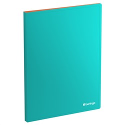 Папка с 20 вкладышами Berlingo "Soft Touch Pro", 17мм, 700мкм, с внутр. карманом, бирюзовая, внутр. оранжевая, софт-тач