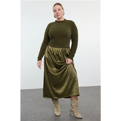 Khaki Midi Satin Woven Mix Triko платье tbbaw25ah00034
