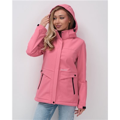 Ветровка спортивная женская с капюшоном softshell розового цвета 9566R