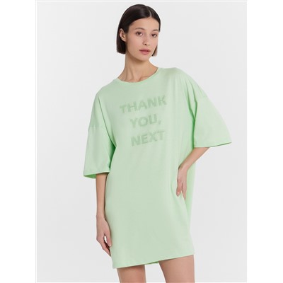 Туника домашняя женская салатовая с принтом "Thank you, next"