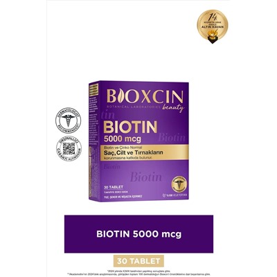 1шт  Bioxcin Биотин 5.000 мкг 30 таблеток - Биотин + Цинк 15 мг Витамин для волос и ногтей