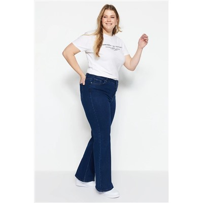 Индиго высокая талия комфорт испанский папсовый вспышка Flare Fit Jeans TBBAW23JE00001