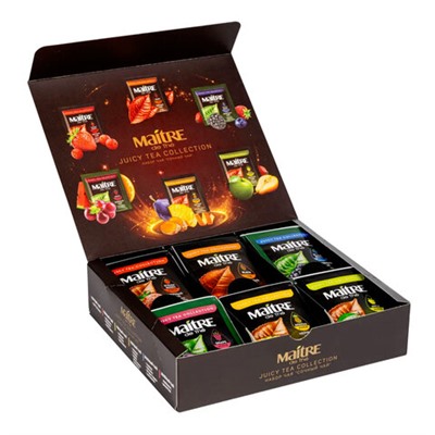 Чай MAITRE "Сочный чай", ассорти 6 вкусов, НАБОР 30 пакетиков по 2 г, бак039