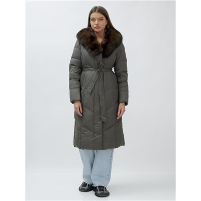 Пальто женское зимние с мехом песец люкс класса серого цвета 625Sr