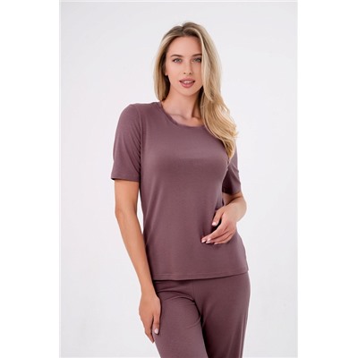 Костюм женский из футболки и брюк из вискозы Леопард / Кофе