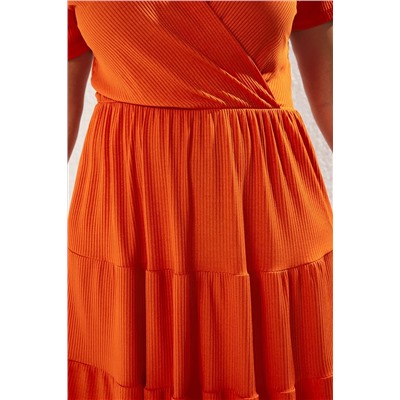 Orange v -neck Stakter вязание платья большого размера TBBSS22EL1638