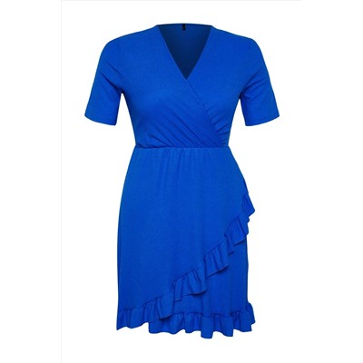 Blue Cruishe v -neck Mini Mini вязание большого размера платье TBBSS24AH00037