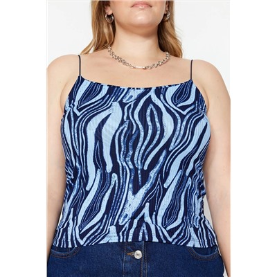 Blue Best Pattern The Clook Cront Blought Blouse TBBSS23AF00010