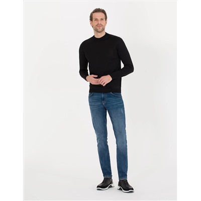 Black Slim Fit Bato Yaka Wool Смешанный базовый вязаный свитер