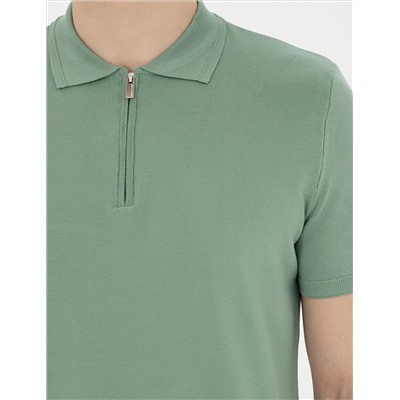 Çağla slim fit zippered polo yaka triko t -красавица