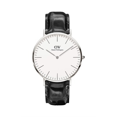 Reloj de cuarzo de piel Classic Reading - Negro y plateado
