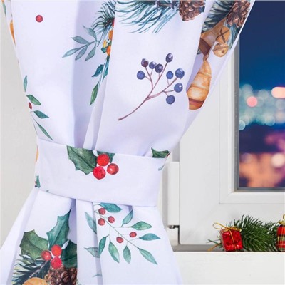 Комплект штор для кухни с подхватами Christmas wreaths 145×180 см - 2 штуки, габардин