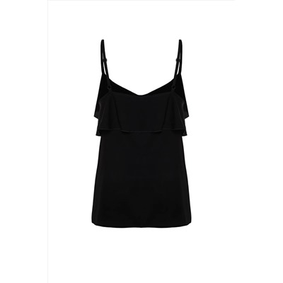 Черная регулируемая вешалка сплетенная вспышка Bloune Blought Blouse TBBSS22AF0023