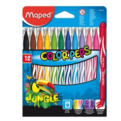 Фломастеры MAPED (Франция) "Color'Peps Jungle", 12 цветов, смываемые, вентилируемый колпачок, 845420