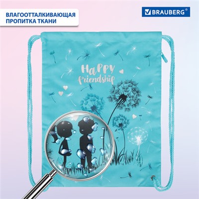 Мешок для обуви BRAUBERG PREMIUM, карман, подкладка, светоотражающие элементы, 43х33 см, "Happy friendship", 270745