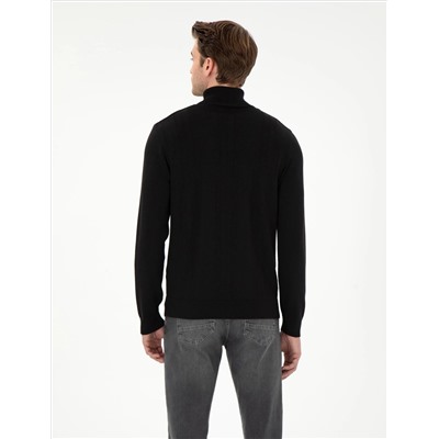 Black Slim Fit Fisherman воротник из смешанного трикотажного свитера