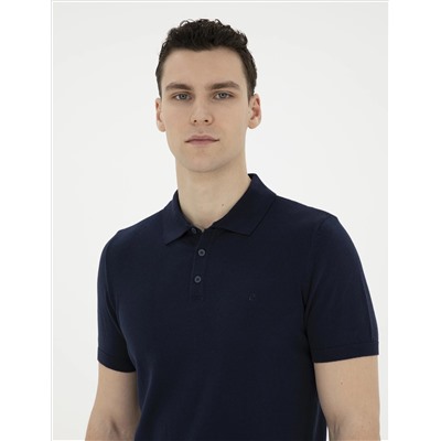 Яготая синяя кнопка подгонки с Polo Yaka Knitwear T -Fork