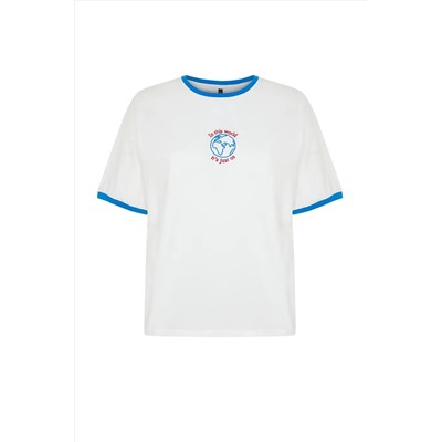 Ekru Unisex Oversiz Casual 100 %хлопковая пара вязание футболка TBBSS24BF00033