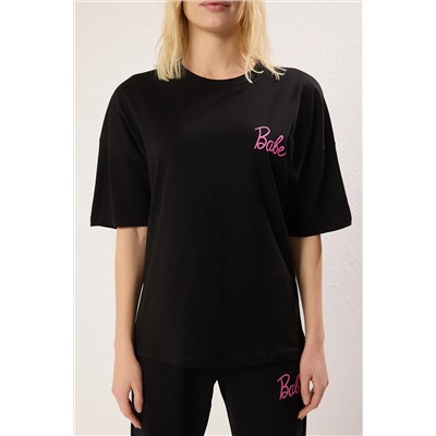 Black Slogan Printed Fit Brints Up-Up Set Twoss25au00098