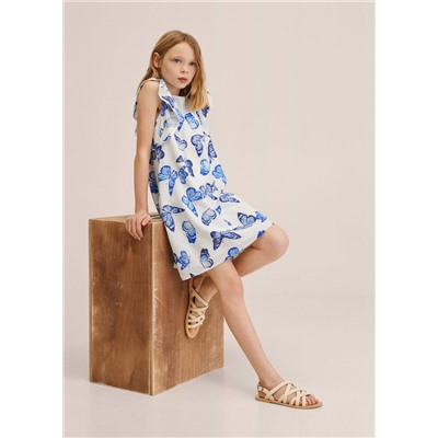 Vestido lino mariposas -  Niña | MANGO OUTLET España