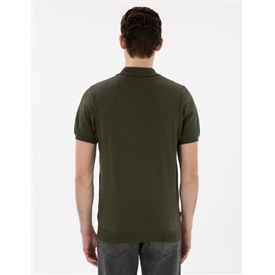 Кнопка с тонкой подгонкой хаки с Polo Yaka Knitwear T -For