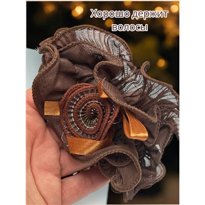 Резинка для волос шифон креп с розочками Р25