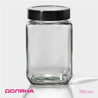 Банка для сыпучих продуктов Доляна «Призма», 750 мл, 9×14.5 см, с металлической крышкой, стекло, прозрачная