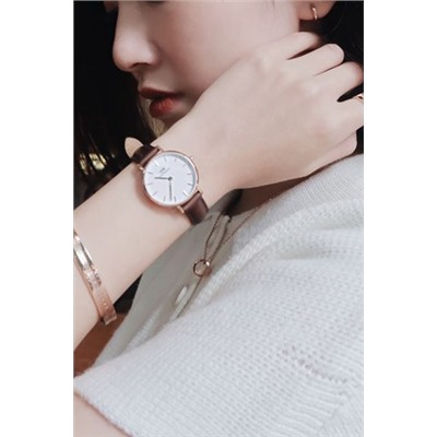 Reloj de cuarzo de piel Petite Bristol - Marrón y dorado
