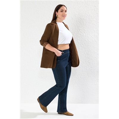 Темно -синяя высокая комфортная талия испанская вспышка PACA Flare Jeans TBBAW25CJ00031
