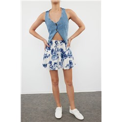 Blue Flower Patchered Teating Shorts Юбка tedss24sr00028