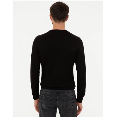 Black Slim Fit Bike Neck Basic вязаный свитер