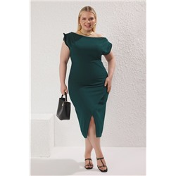 Изумрудный зеленый асимметричный воротник MIDI SLIT SLIT LIT LIGNAL PRODENT TBBSS25AH00167