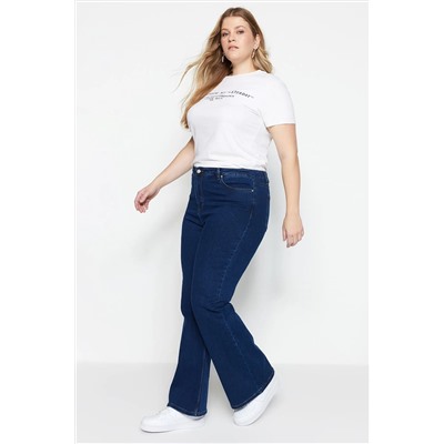 Индиго высокая талия комфорт испанский папсовый вспышка Flare Fit Jeans TBBAW23JE00001