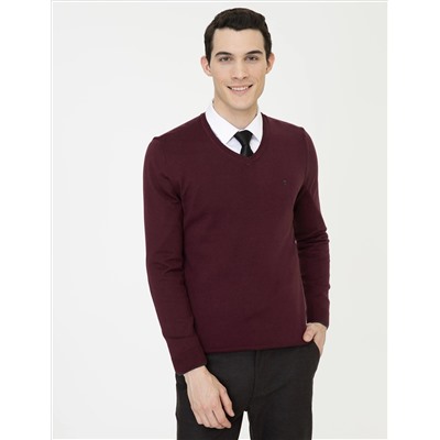Bordeaux Slim Fit v Yaka Basic Knitwear Казах