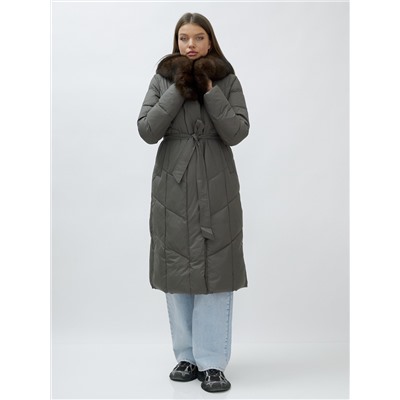 Пальто женское зимние с мехом песец люкс класса серого цвета 625Sr